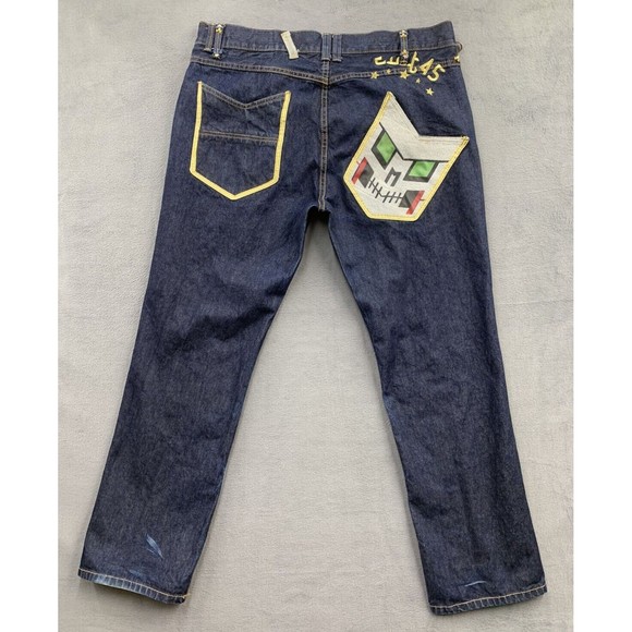 Cult 45 Denim Jeans Men's Size 42 Blue Baseball Theme Stitched Pockets Straight